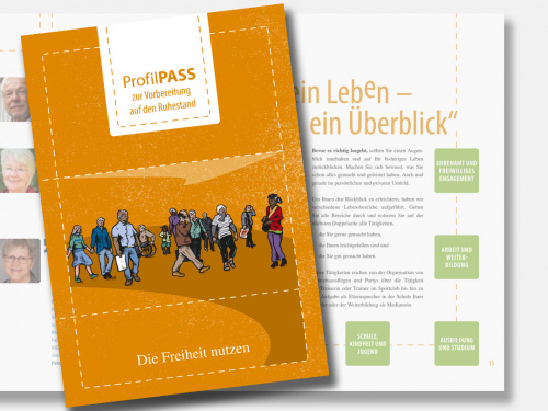 Deutsches Institut für Erwachsenenbildung | ProfPASS – Vorbereitung auf den Ruhestand | 2022 | Grafisches Gesamtkonzept | Satz | Illustrationen