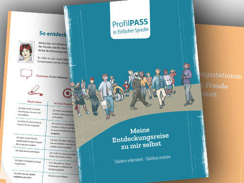 Deutsches Institut für Erwachsenenbildung | ProfilPASS – einfache Sprache | 2019 | Grafisches Gesamtkonzept | Satz | Illustrationen